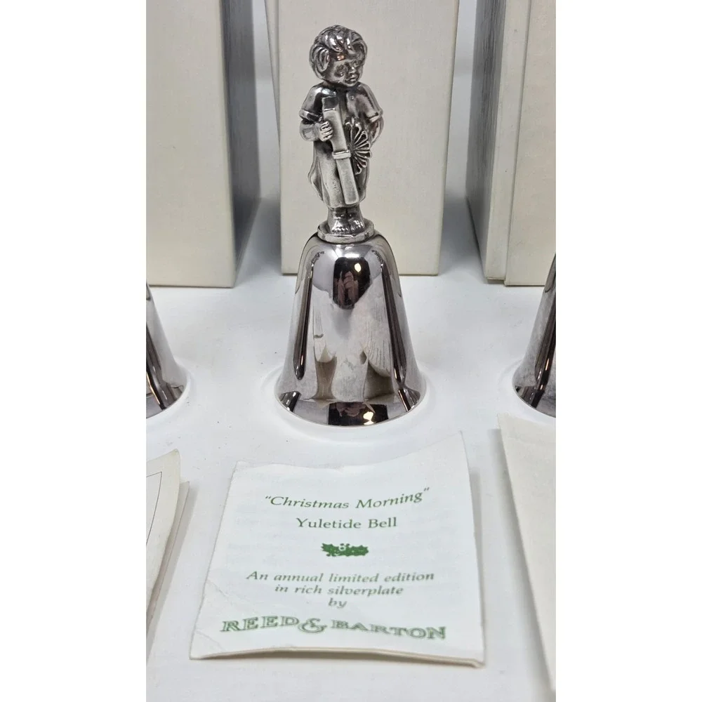 Reed & Barton Yuletide Bell Lot 8 Silverplate Christmas Figural Bells w/ Boxes